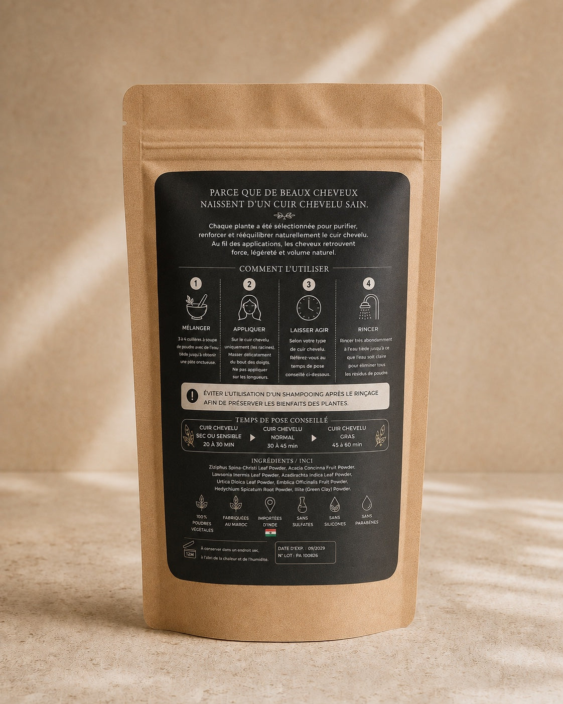 Sachet ARANYA — verso et conseils d’utilisation